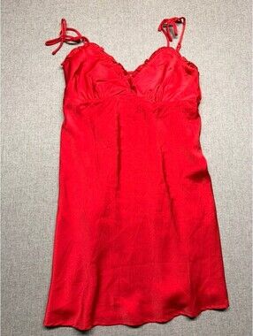 No Boundaries Red Satin Ruffle Tie Strap Chemise Nightgown Mini Dress Medium